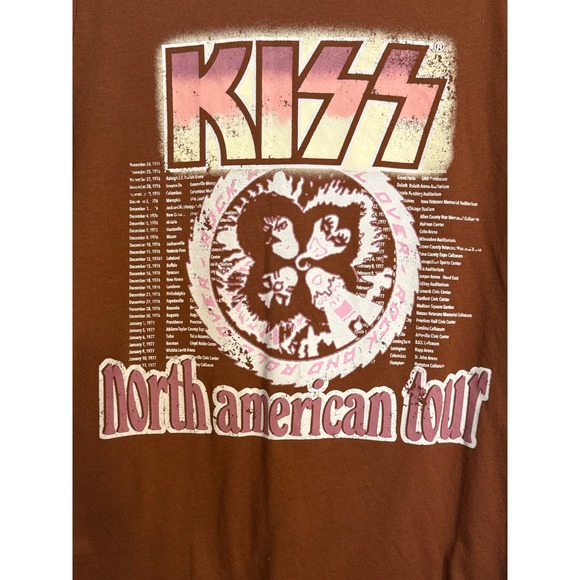 KISS North American Tour Graphic T Shirt Size L Brown 1976-77 - Picture 2 of 4